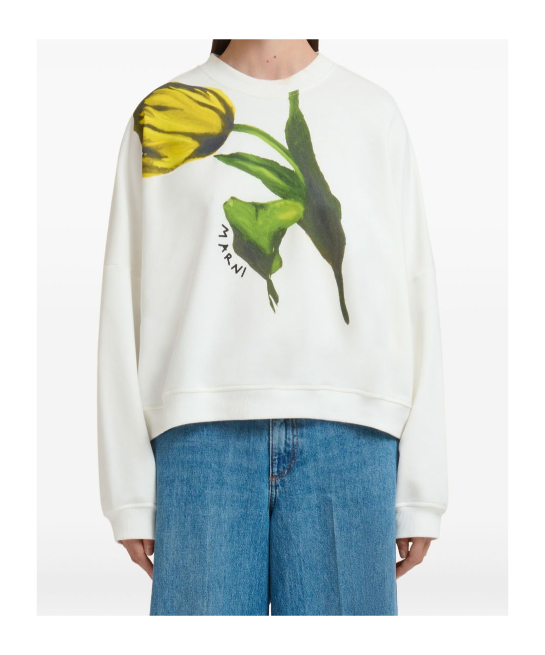 Marni White Cotton Sweatshirt With Tulip Print In White