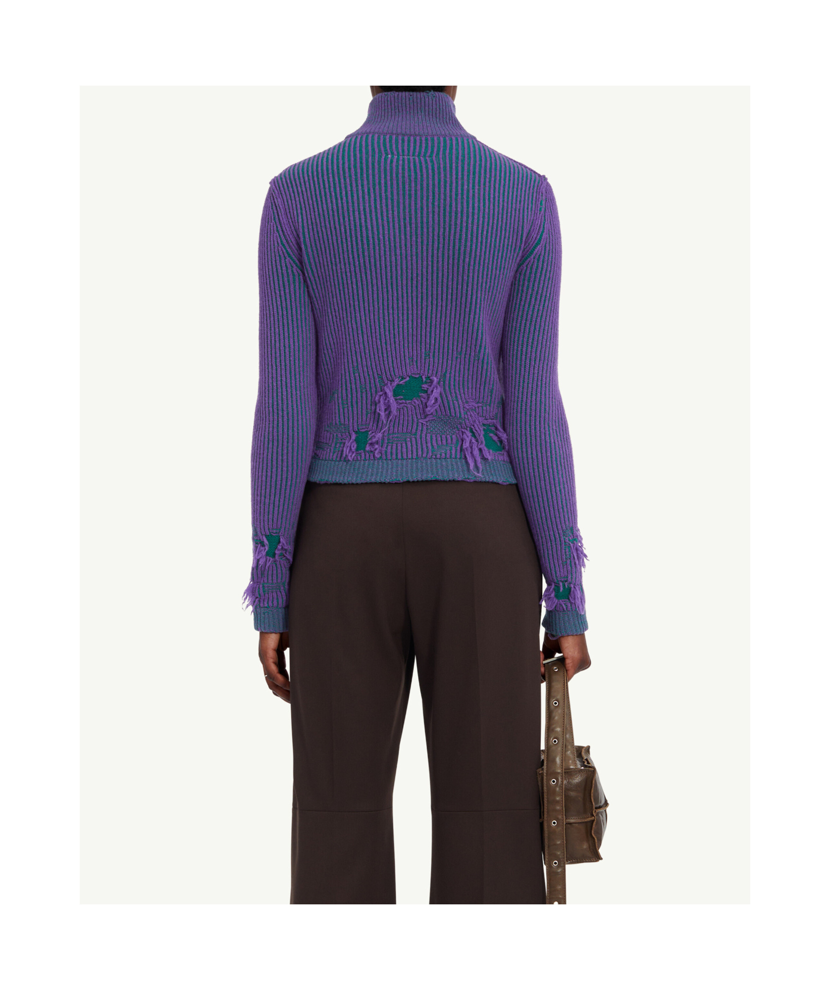 Mm6 Maison Margiela Distressed Rib-knit Zip-front Cardigan In Blue