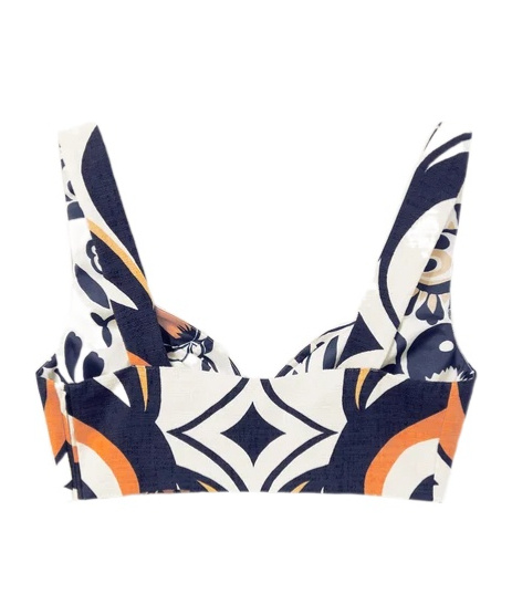 La Doublej Abstract-print Sweetheart Top In Black