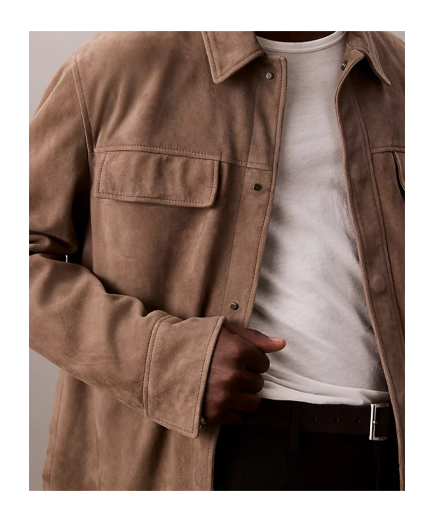 Calvin Klein Suede Shirt Jacket In Brown