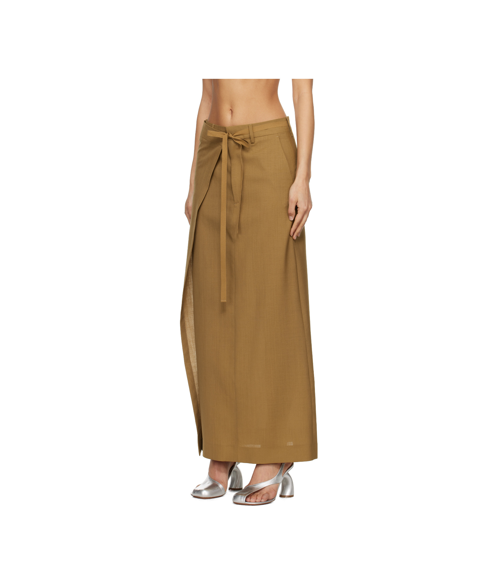 Mm6 Maison Margiela Tan Tailoring Wool Canvas Tie Maxi Skirt In Tobacco
