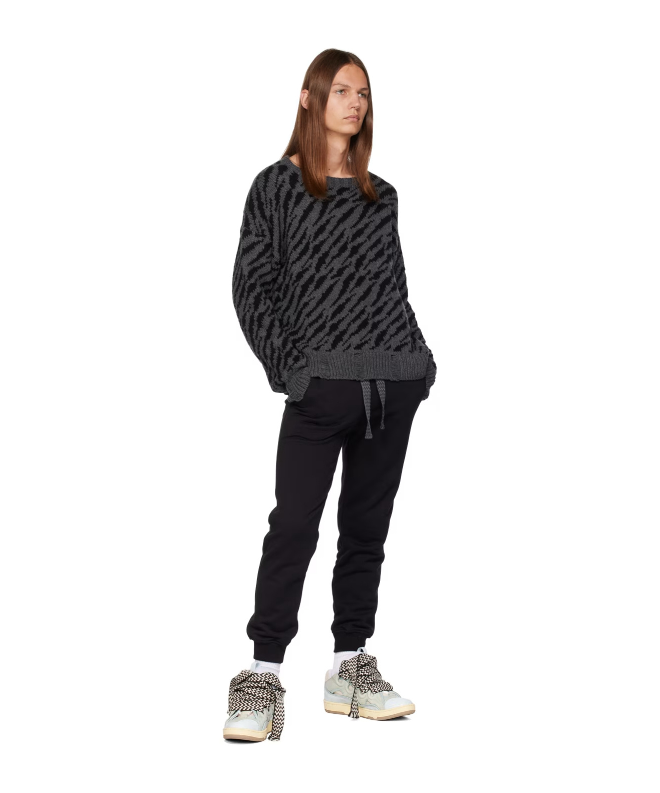 Rhude Zebra Crew Neck Sweater With Ribbed Cuffs In Black