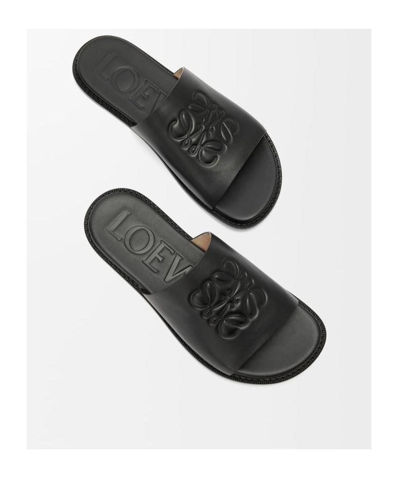 Loewe Black Anagram Flex Slides In Leather In Black