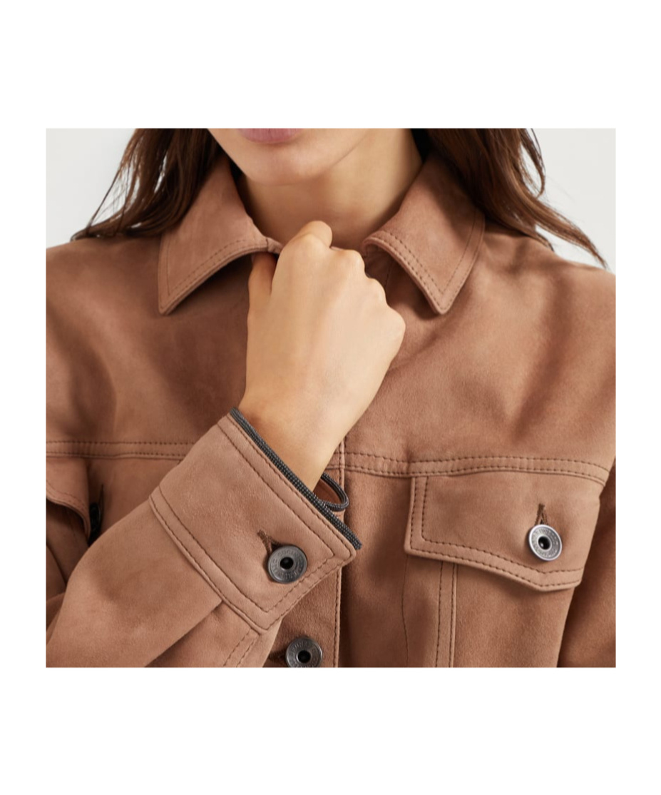Brunello Cucinelli Couture Suede Jacket In Nude