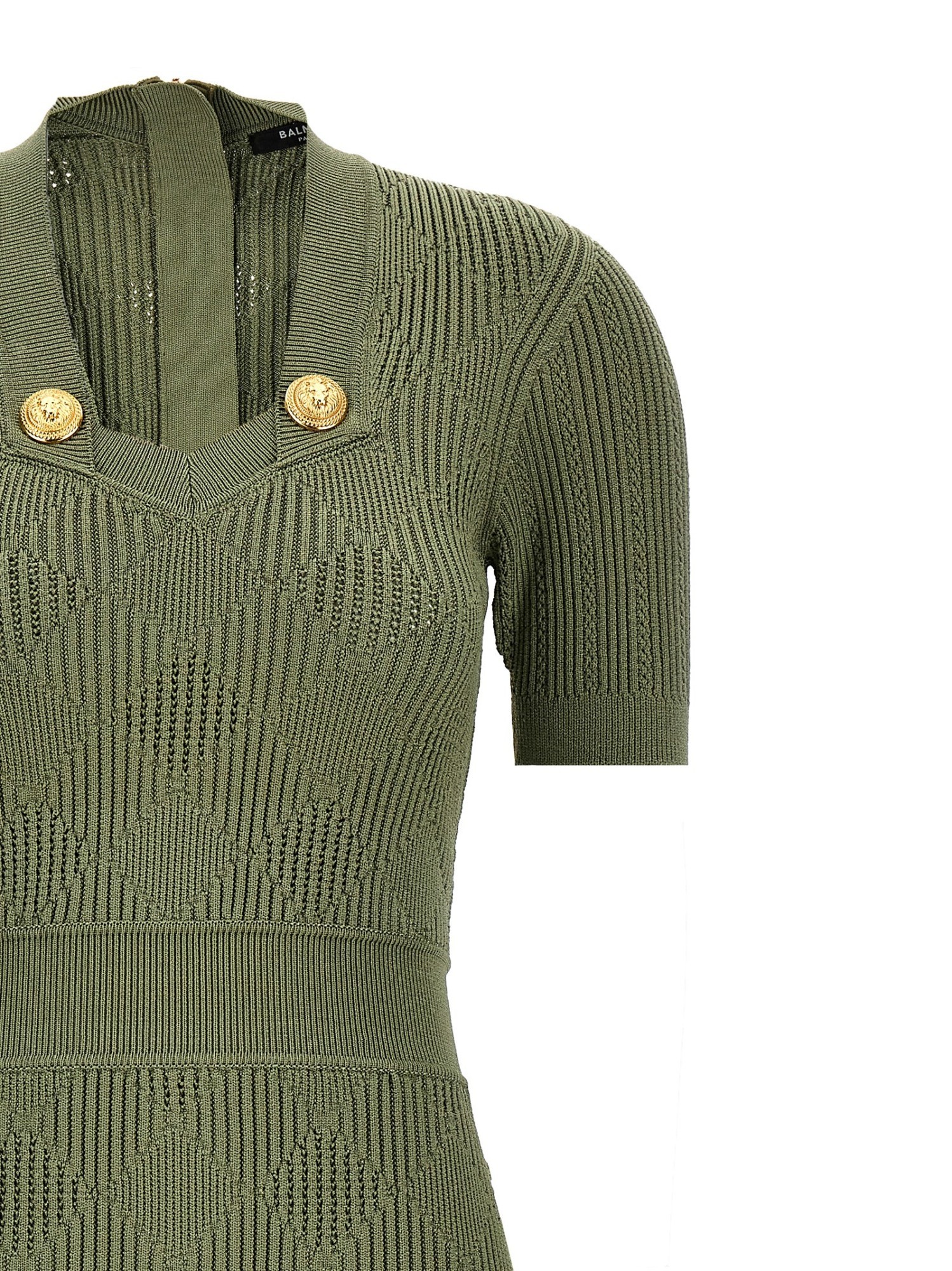 Balmain Gingham Knitted Midi Dress In Green