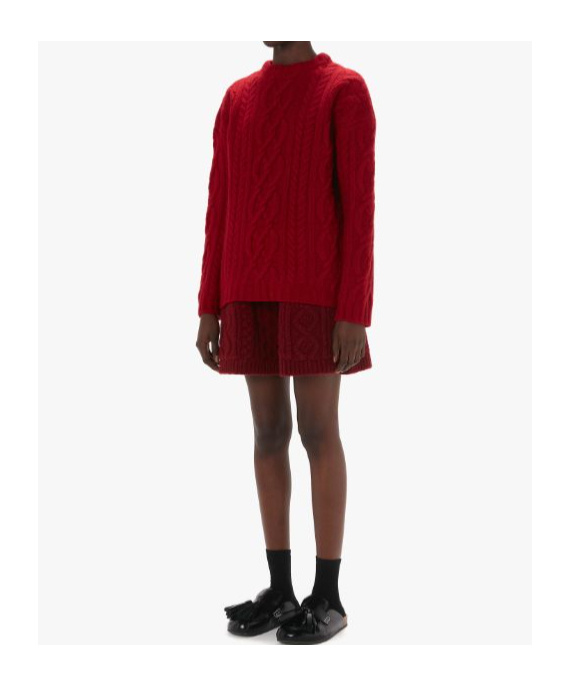 Jw Anderson Cable Knit Crewneck Sweater In Red