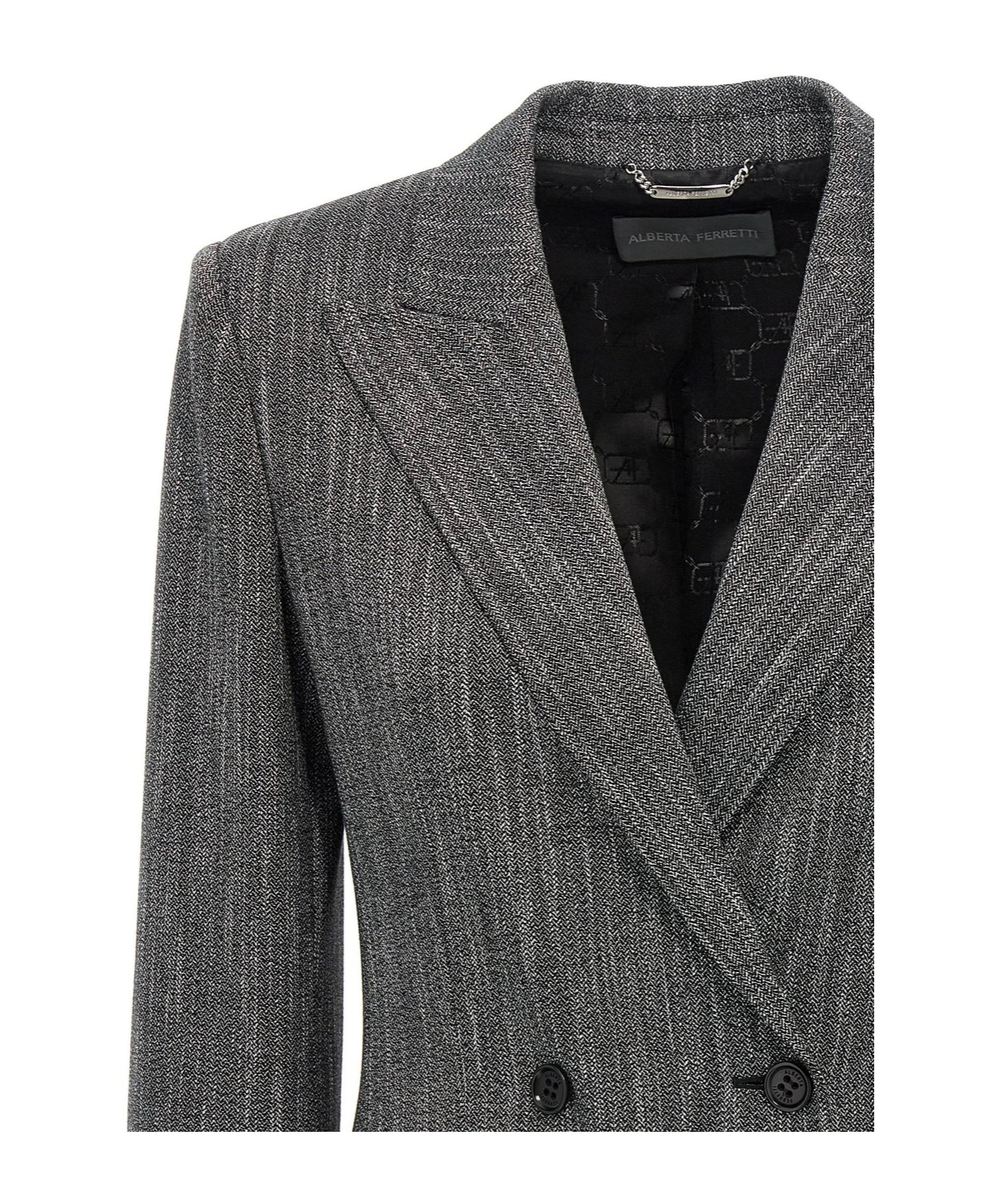 Alberta Ferretti Double-breasted Herringbone Blazer In Black