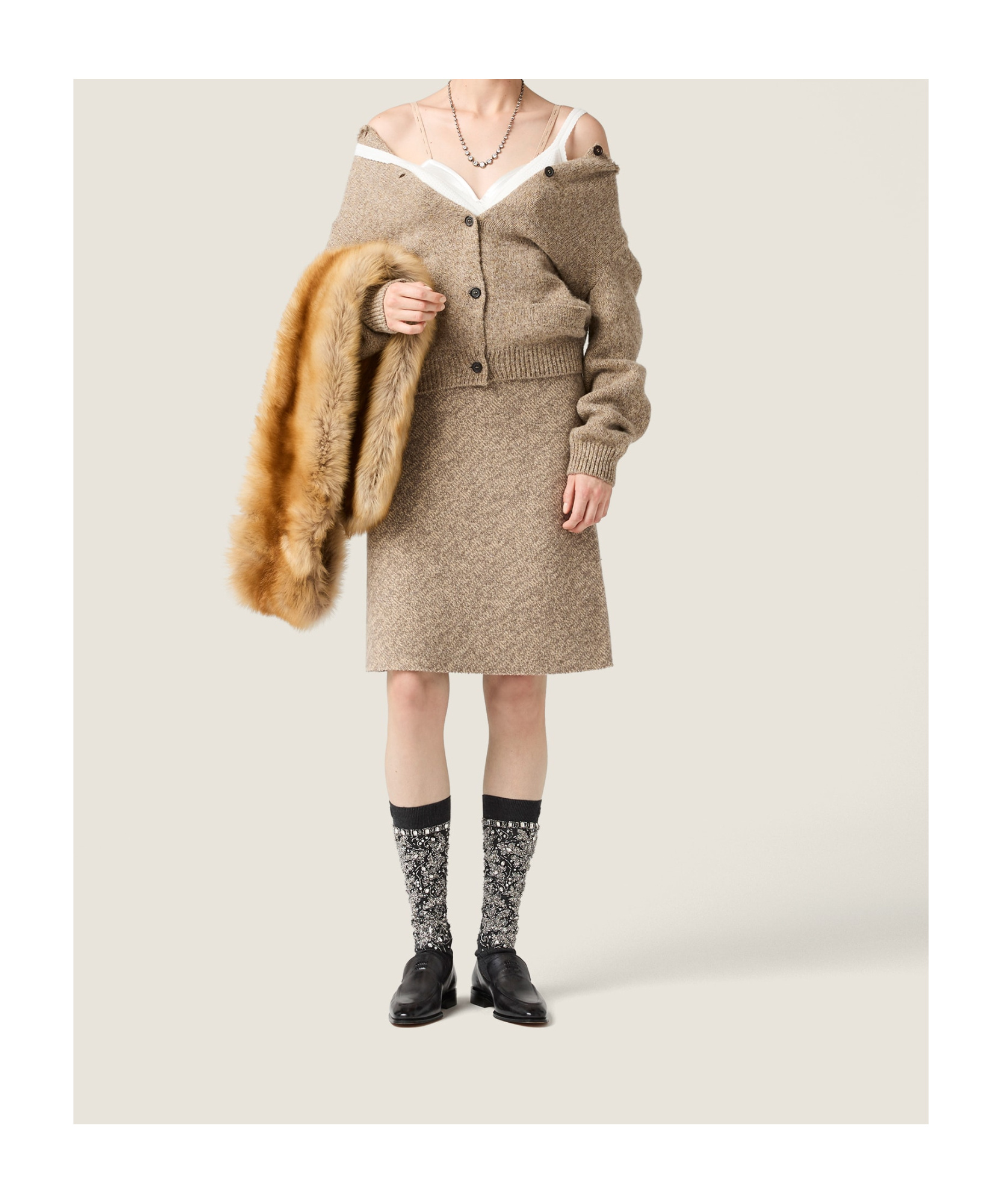 Miu Miu Wool Knit Skirt In Brown