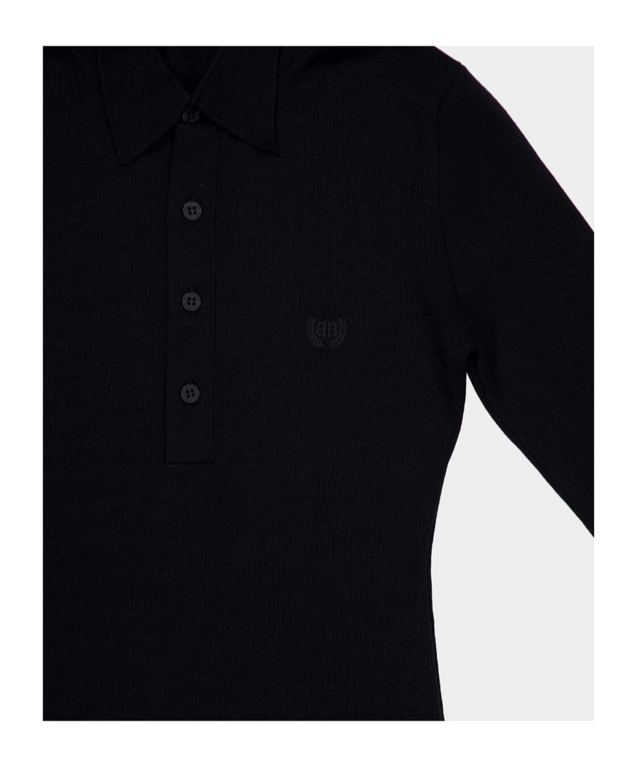 Balenciaga Long-sleeved Knitted Polo Shirt In Black