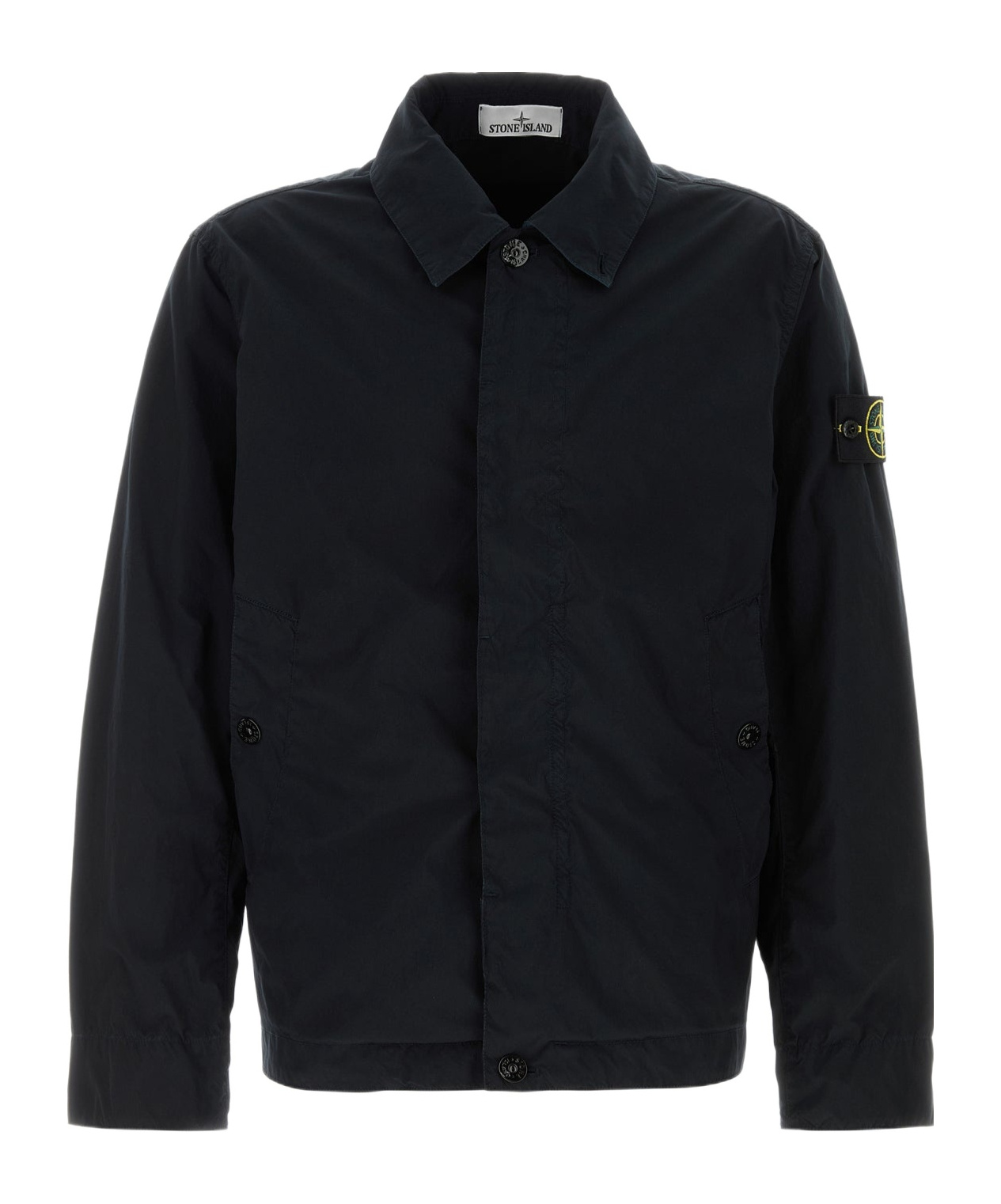 Stone Island Blue Jacket With Classic Collar And Logo Patch On The Sleeve In Tech Fabric Man