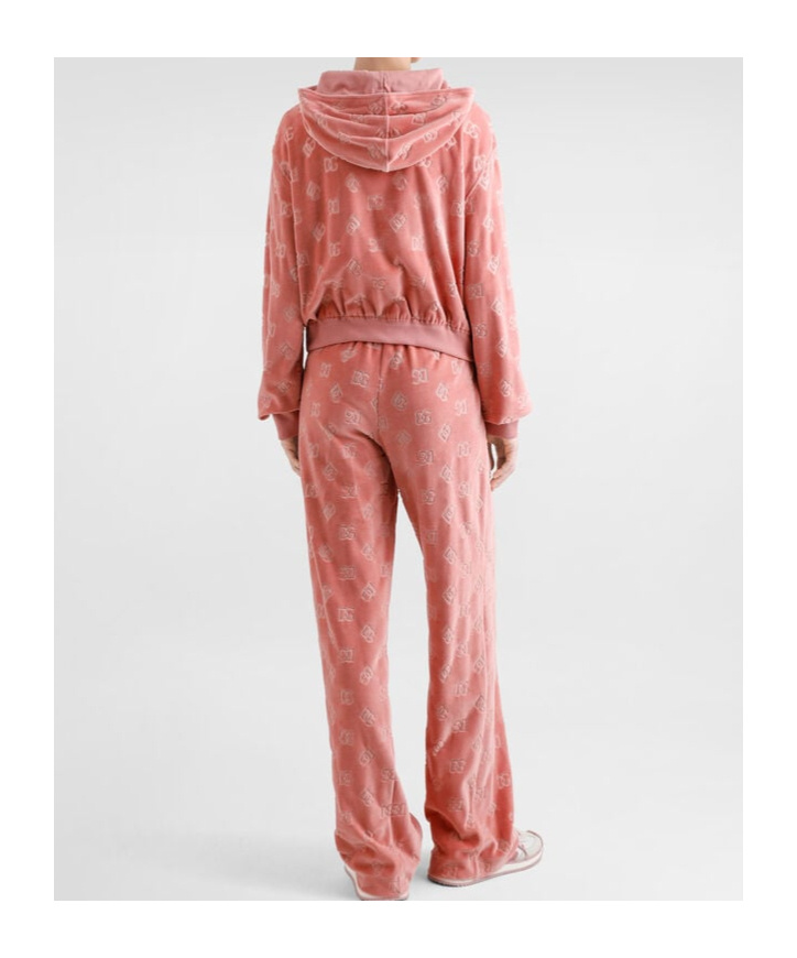 Dolce & Gabbana Chenille Jacquard Hoodie With Dg Logo In Pink