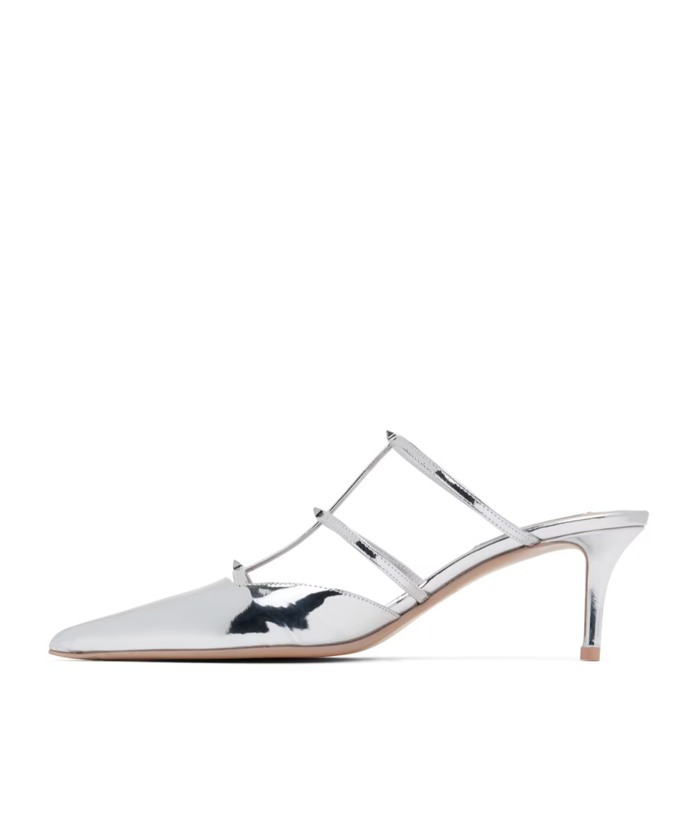 Valentino Silver Rockstud Wispy Calfskin 60mm Mules In White