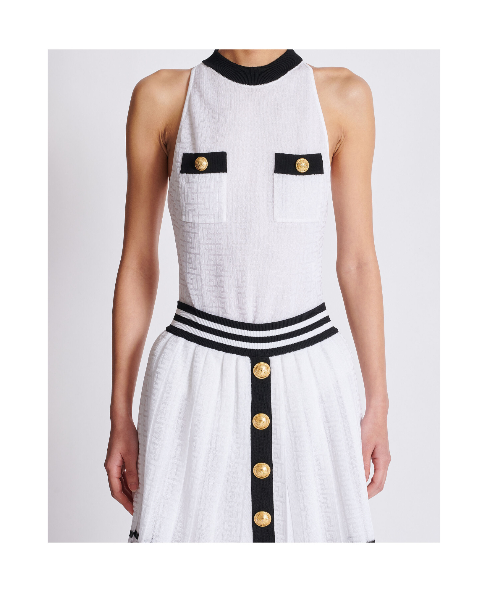 Balmain Two-tone Monogrammed Knit Bodysuit In White