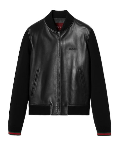 Gucci Black Bomber Jacket With Front Logo In Nappa Leather And Mesh Man In Black