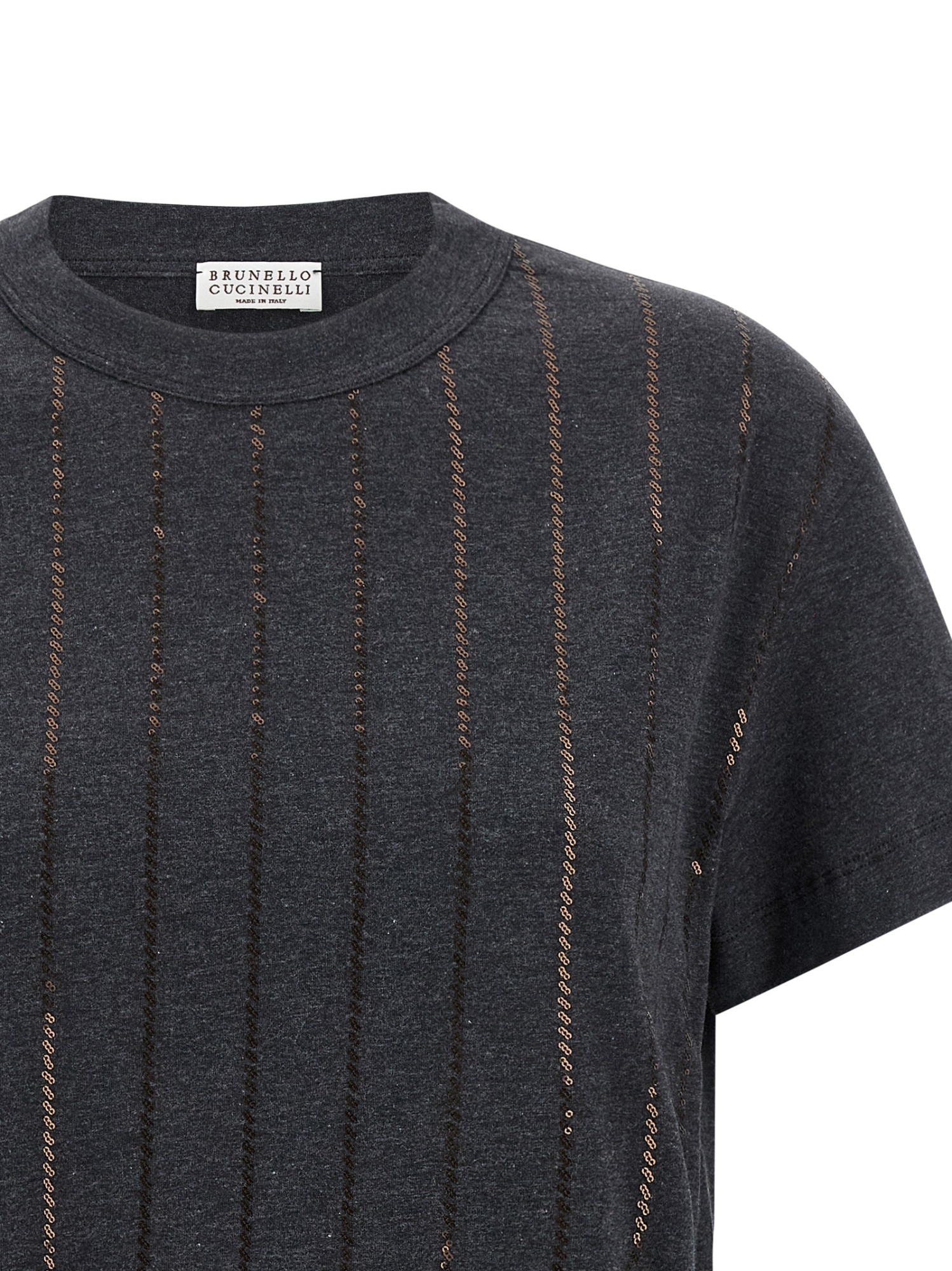 Brunello Cucinelli Grey Dazzling Chalk Stripe Embroidery T-shirt In Black