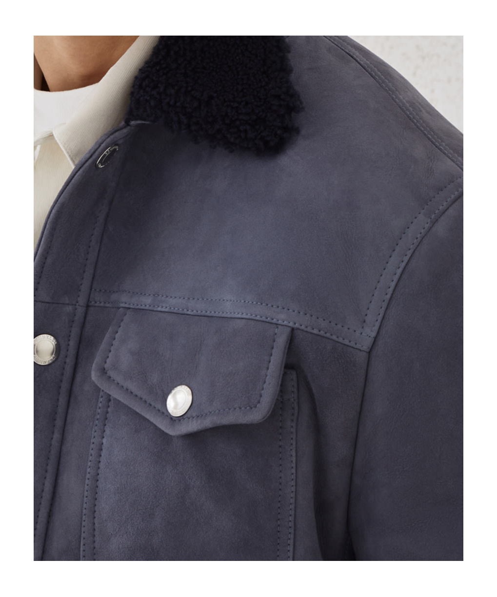Brunello Cucinelli Shearling-collar Flap-pocket Jacket In Black