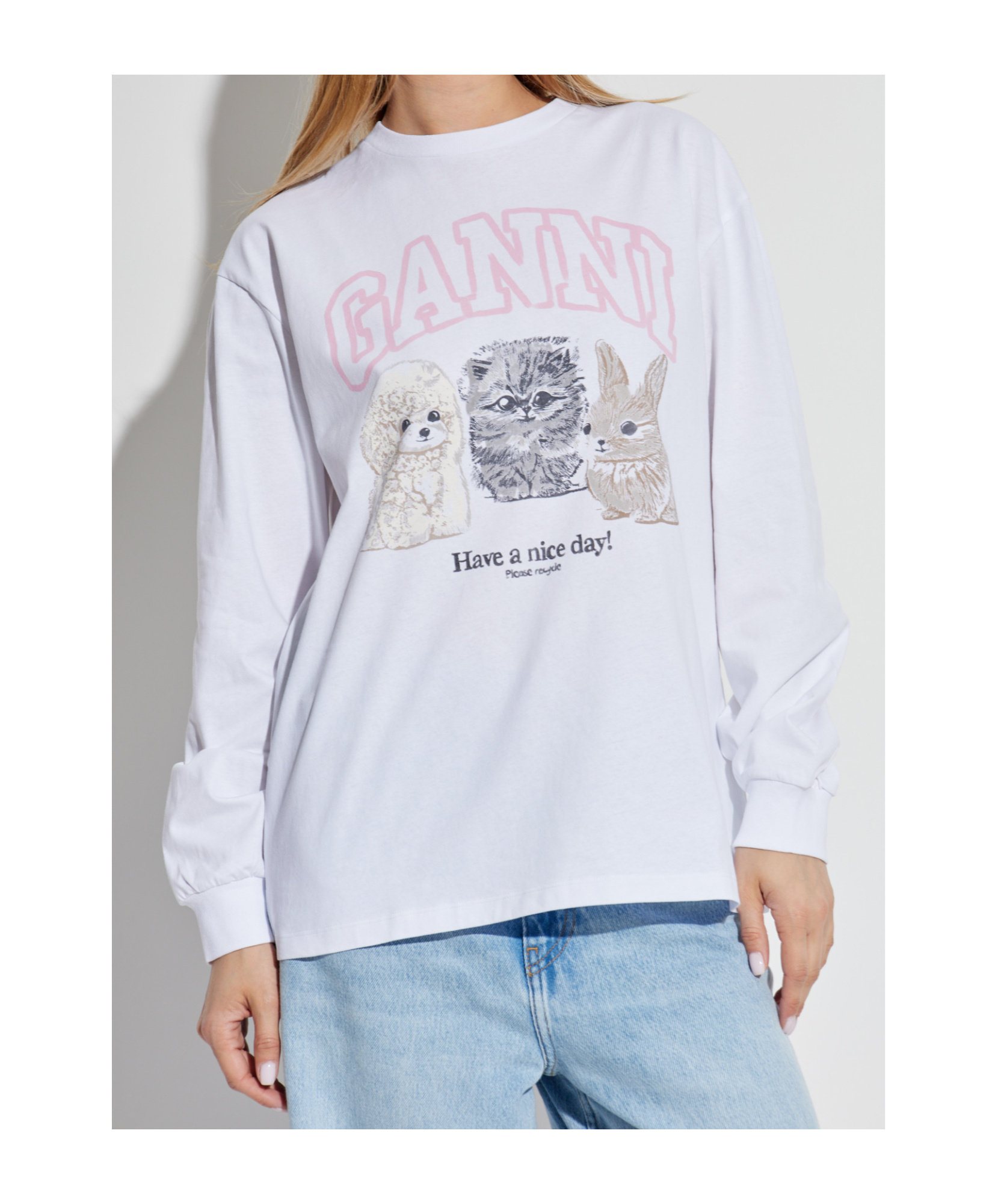 Ganni Oversized Printed Organic And Recycled Cotton-jersey Sweatshirt In Neutral