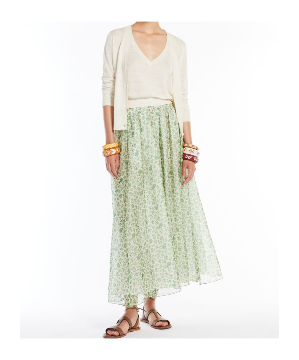 Weekend Max Mara Silk Organza Flared Skir In Green