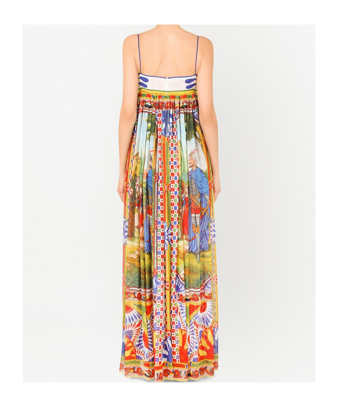 Dolce & Gabbana V-neck Carretto Print Chiffon Maxi Dress In Multicolor
