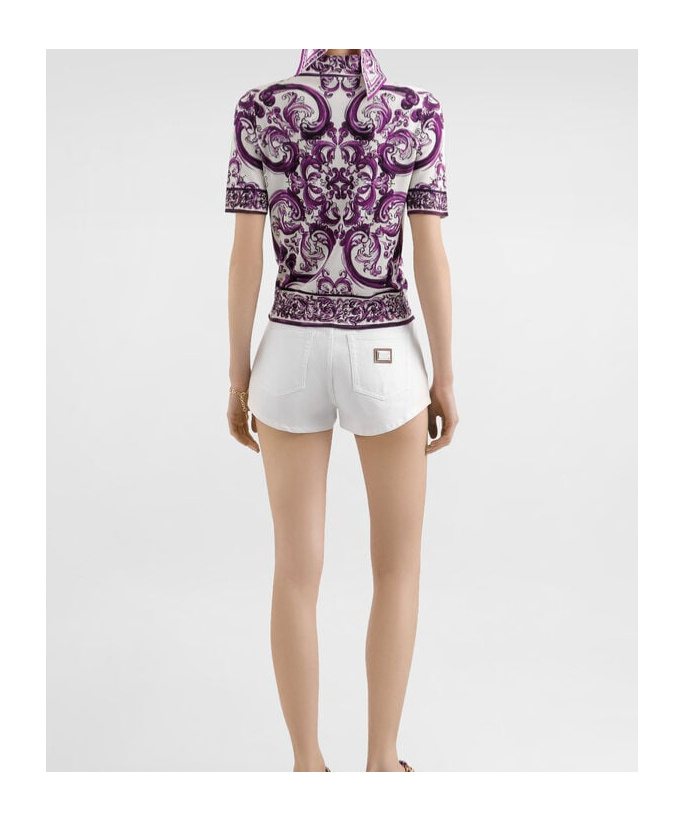 Dolce & Gabbana Silk Majolica Print Polo Shirt In Multi