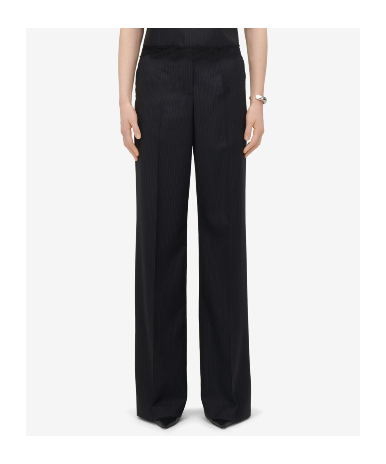 Alexander Mcqueen Pinstripe Tailored Wool Trousers In Black