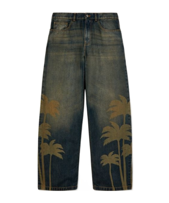 Palm Angels Laser Palms Loose Denim Pants Brown - Gr In Black