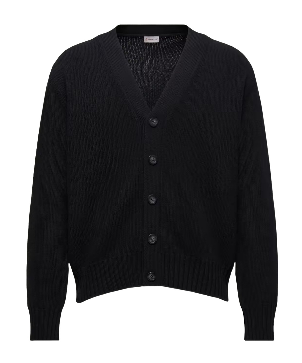 Moncler V-neck Wool Cardigan In Black