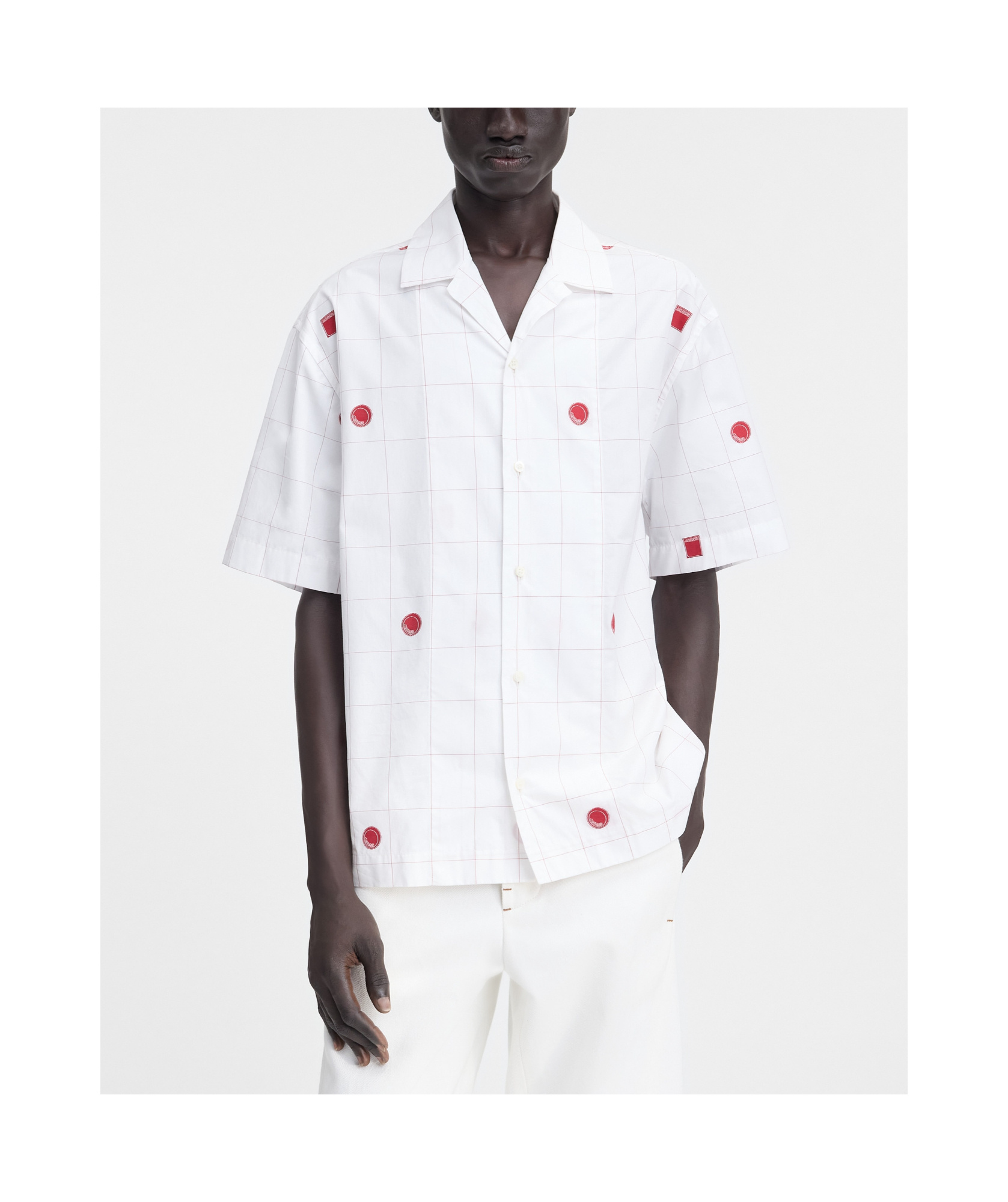 Jacquemus 'la Chemise Jean' White Shirt With Cuban Collar And All-over Logo Motif In White