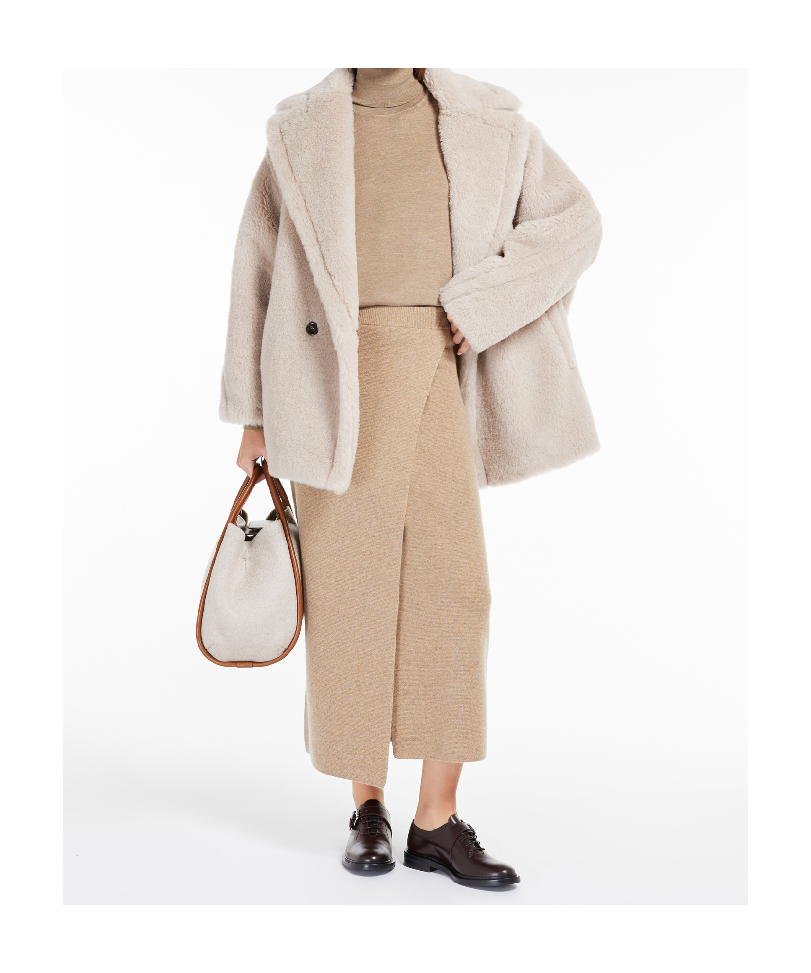 Max Mara Short Teddy Bear Icon Coat In Alpaca And Wool In Neutral