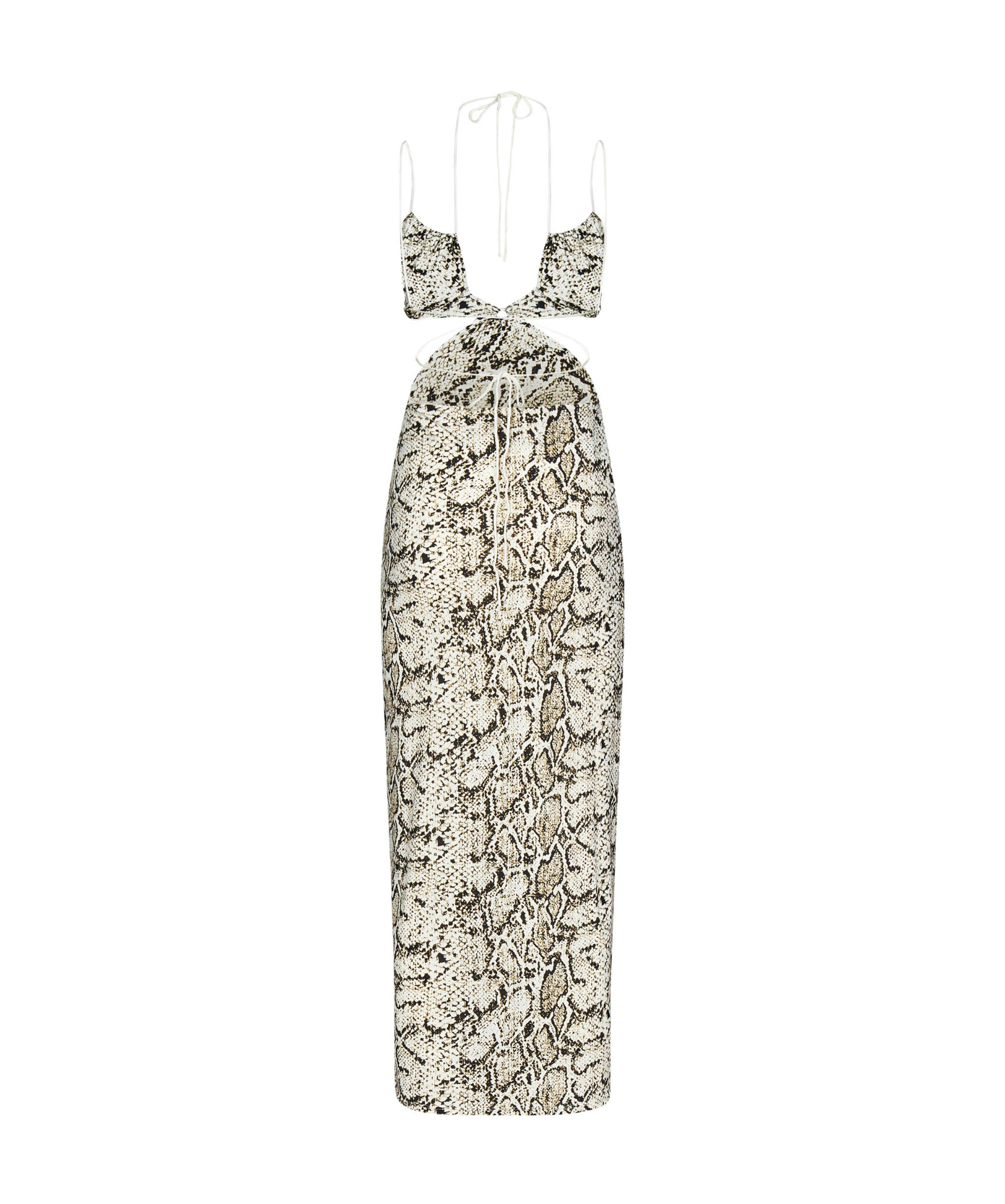Amazuìn Amazuin Beige Python-print Midi Dress With Cut-outs