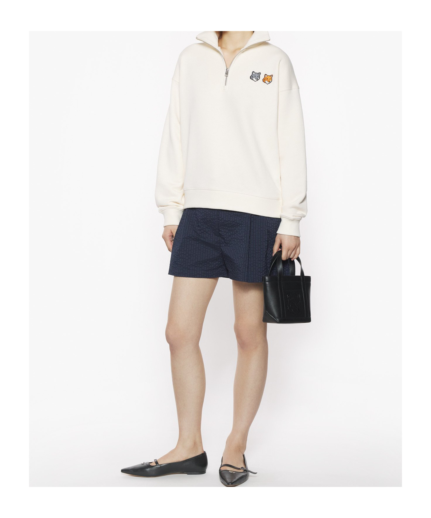 Maison Kitsuné Double Bold Fox Head Half Zip Comfort Sweatshirt In Metallic