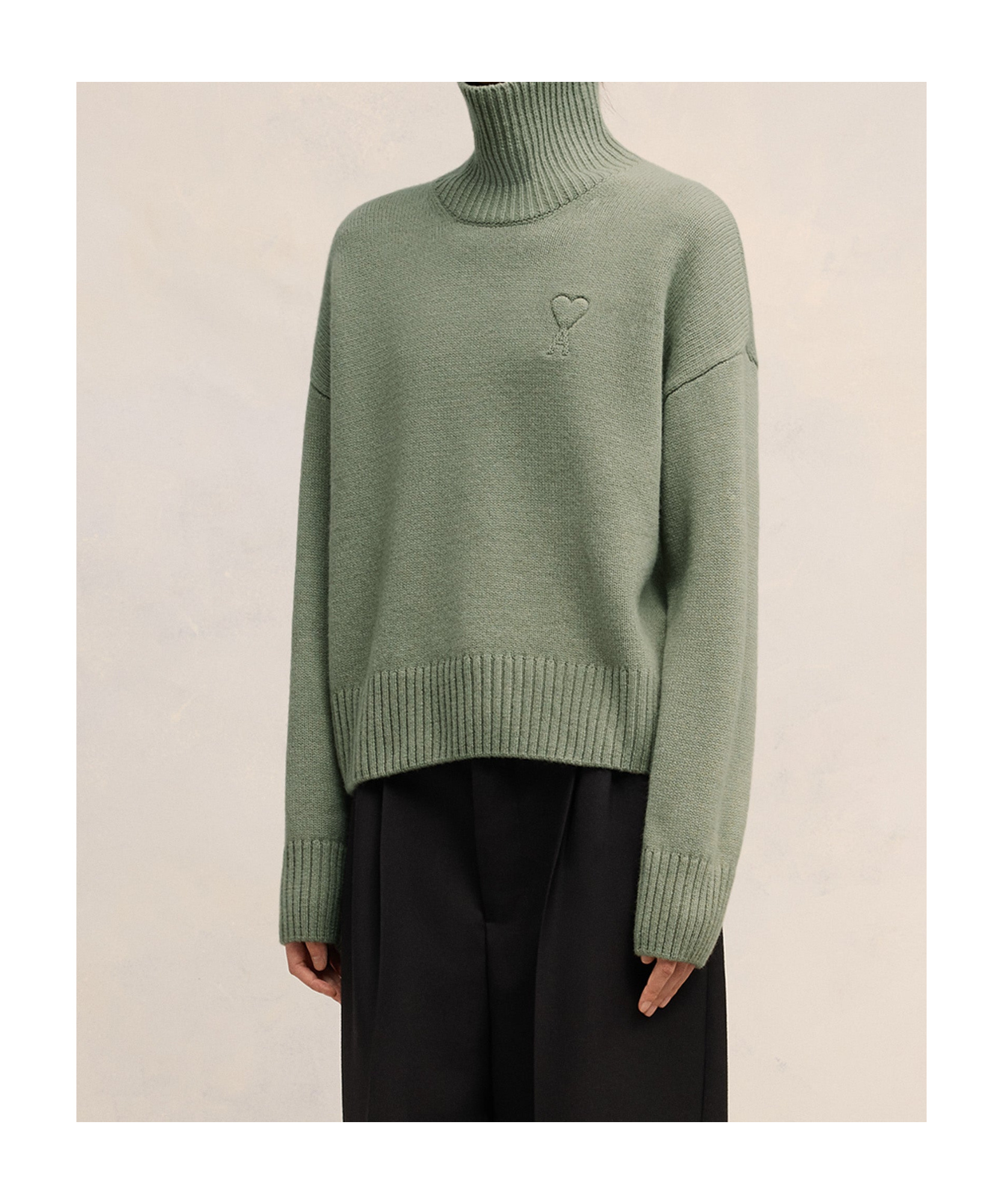 Ami Alexandre Mattiussi Wool Cashmere Funnel Neck Sweater In Green