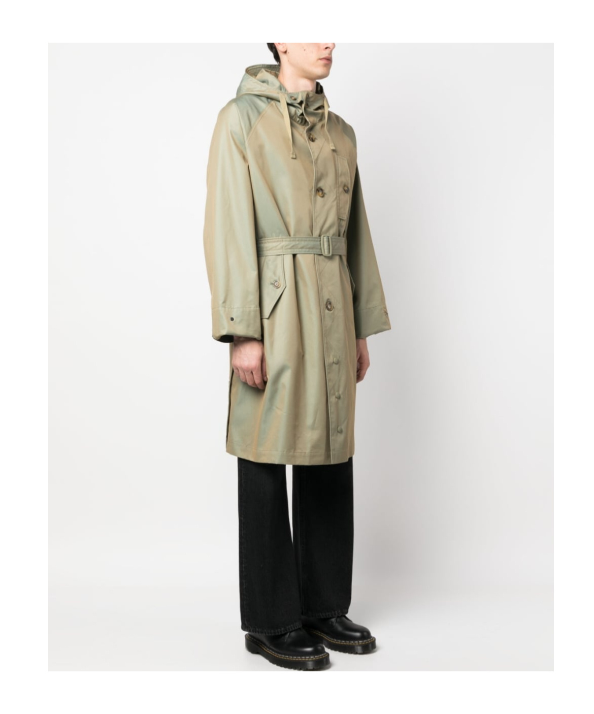 Baracuta Waist Belt Hooded Parka With Side Pockets In Green