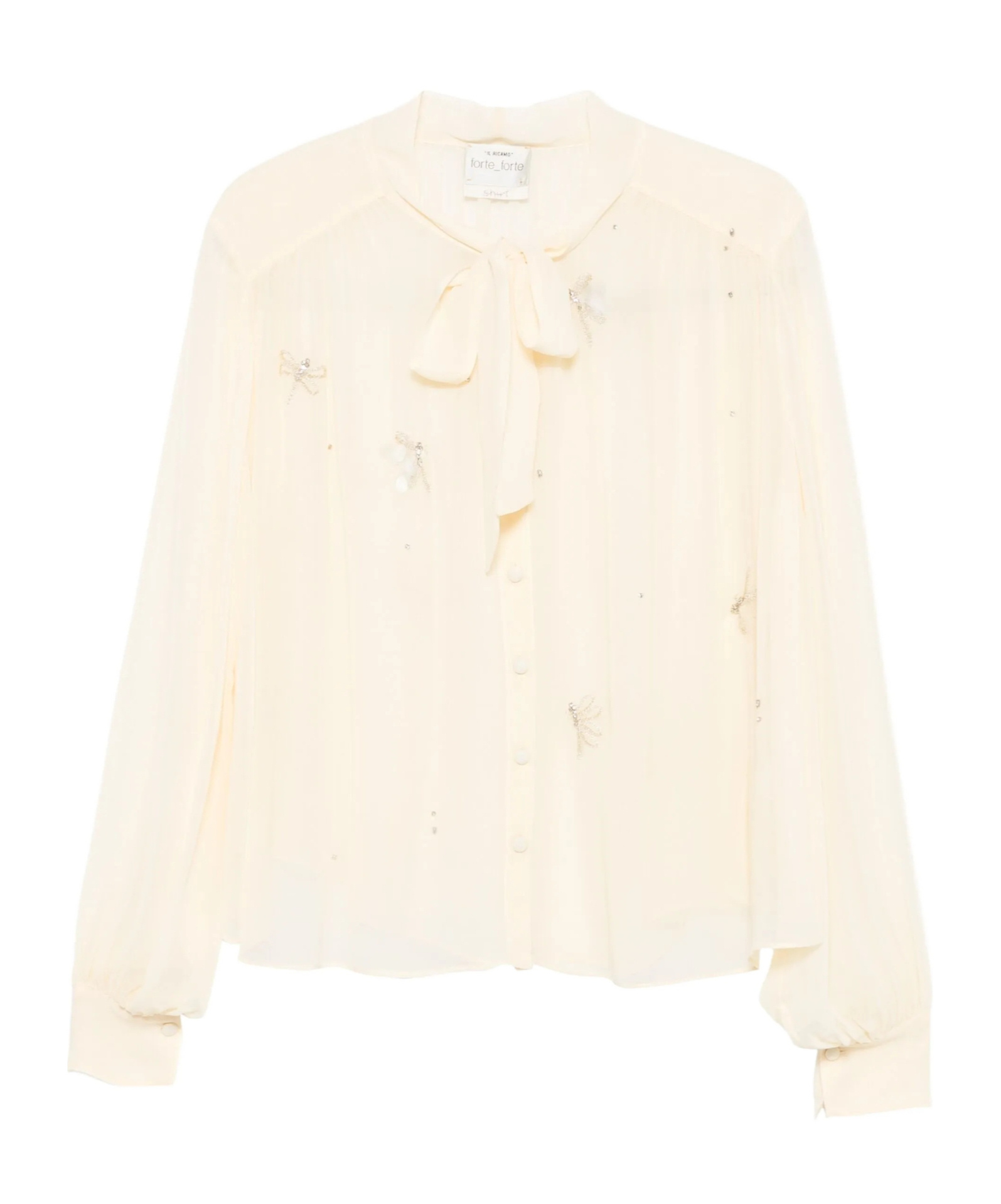 Forte Forte Lightweight Semi-sheer Beige Blouse With Bow Detail In White