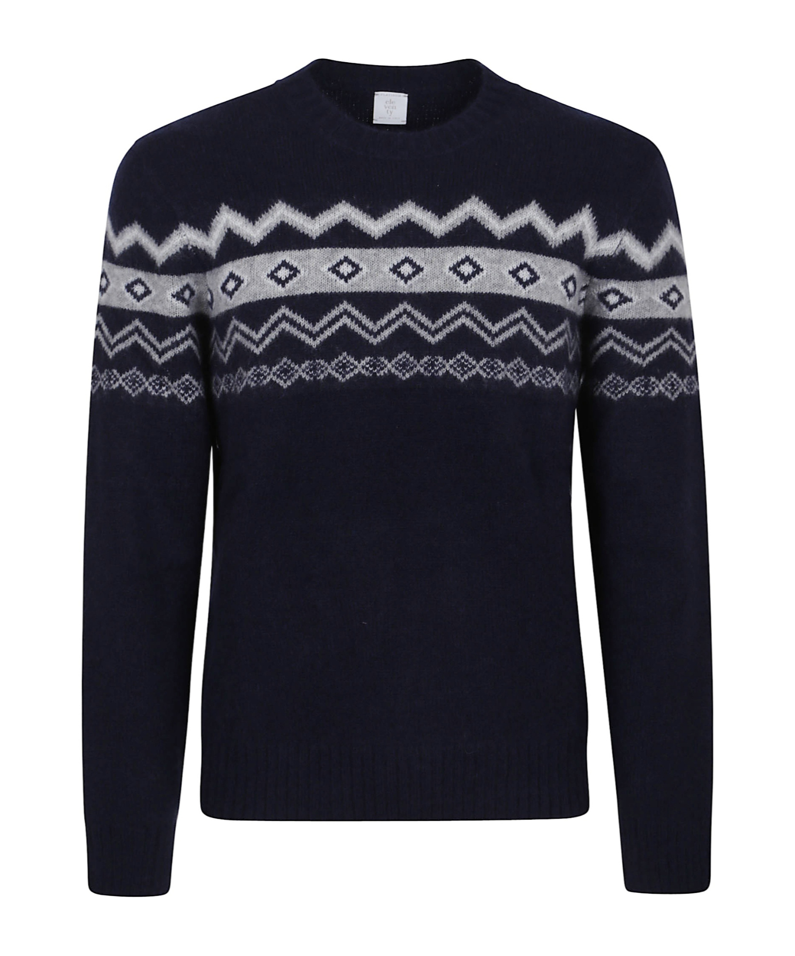 Eleventy Patterned Crew-neck Sweater With Geometric Motifs In Blue