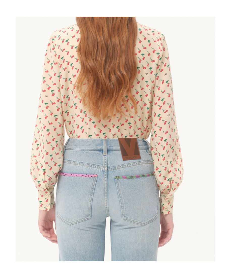 Valentino Crepe De Chine Shirt With Cherryfic Print In Neutral