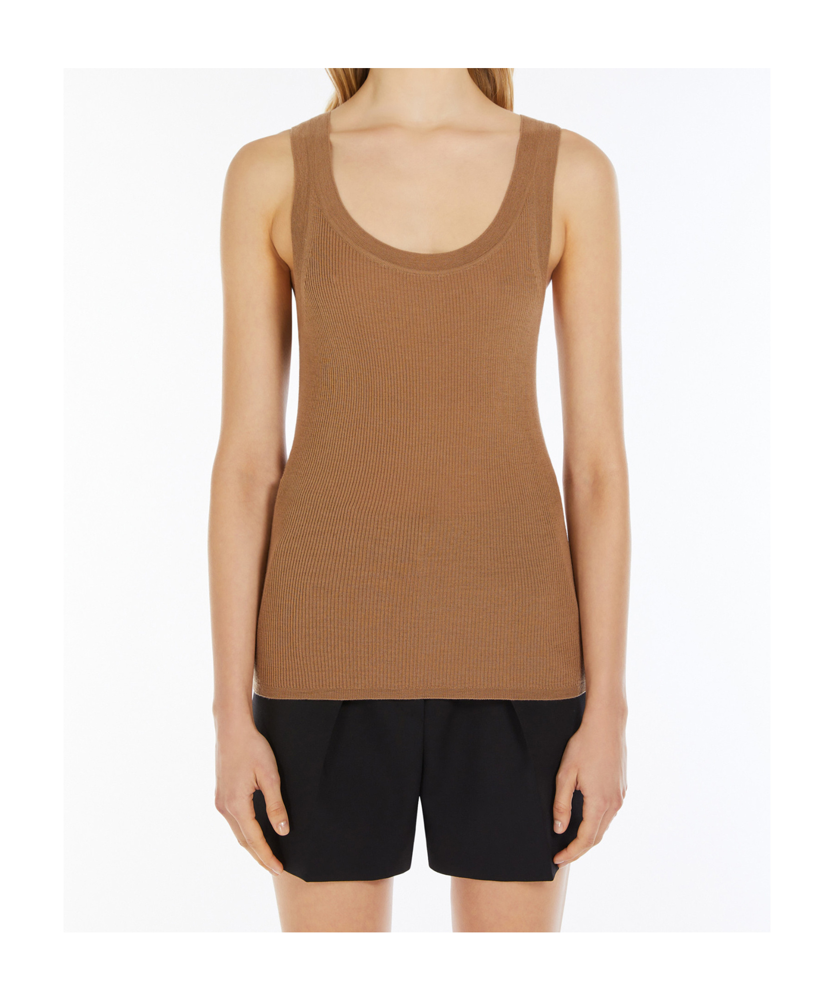 Max Mara Ribbed Wool Top In Brown