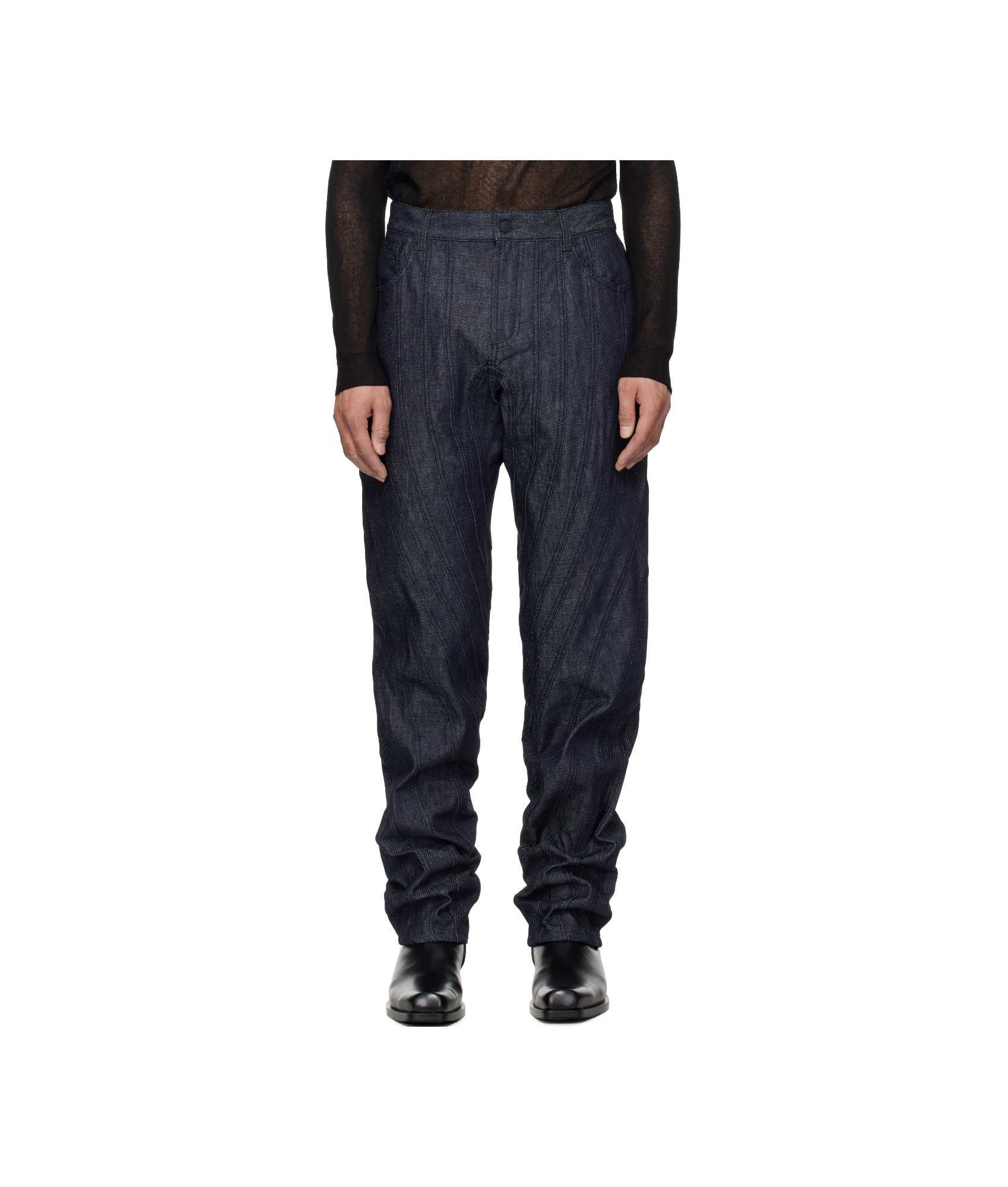 Mugler Blue Spiral Baggy Jeans In Gray