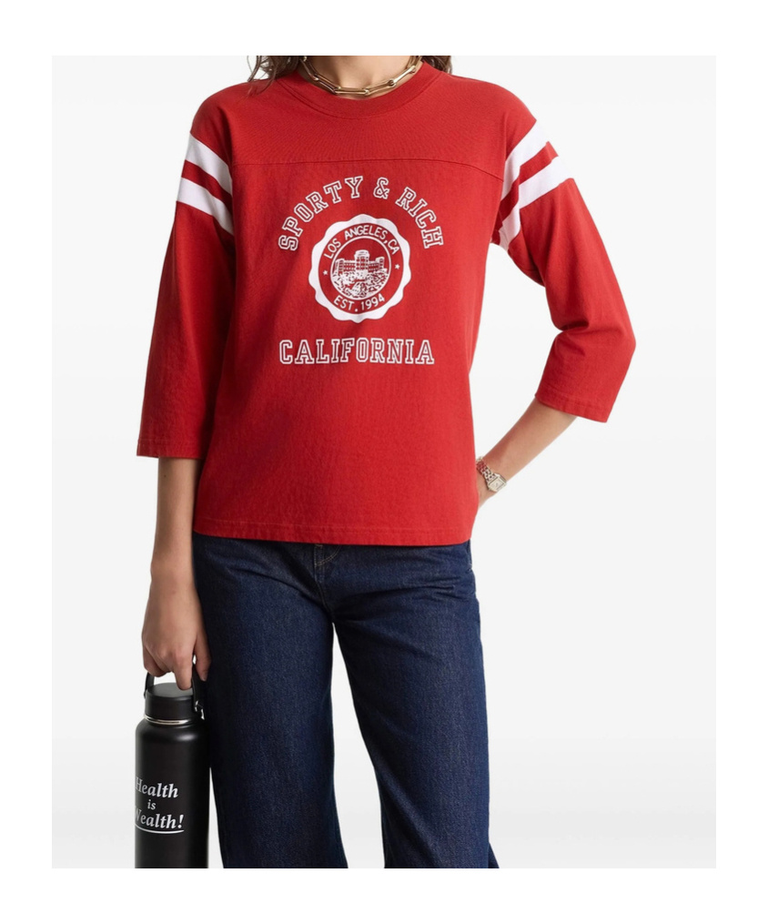 Sporty And Rich Patterned Crew Neck T-shirt In Red