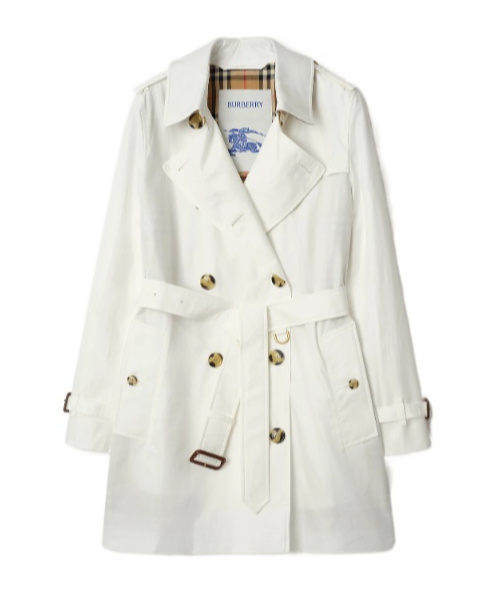 Burberry Short Tropical Gabardine Kensington Trench Coat In White