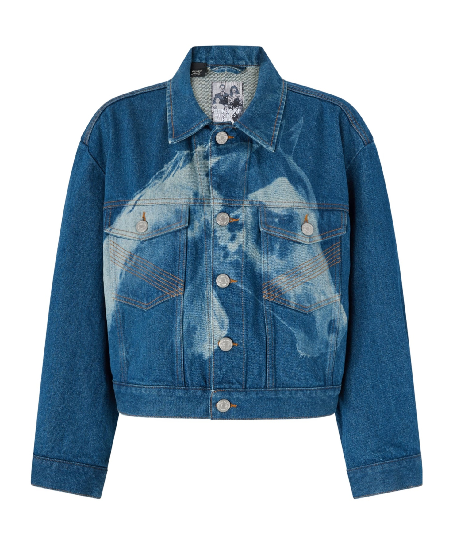 Pinko Jeansjacke Mit Pferde-print In Dark Blue