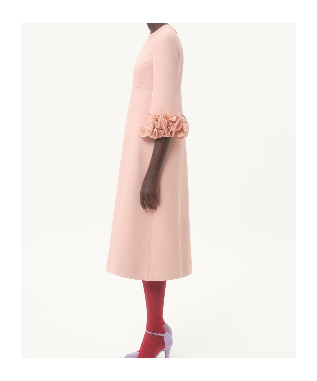 Valentino Womens Rose Mist Embellished Thee-quarter Sleeves Wool And Silk Midi Dress In Pink