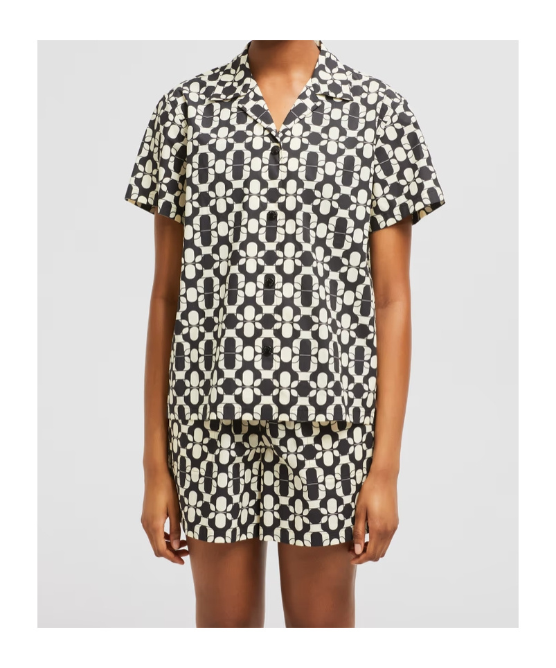 Moncler Chemise À Manches Courtes En Coton À Imprimé Géométrique In Black