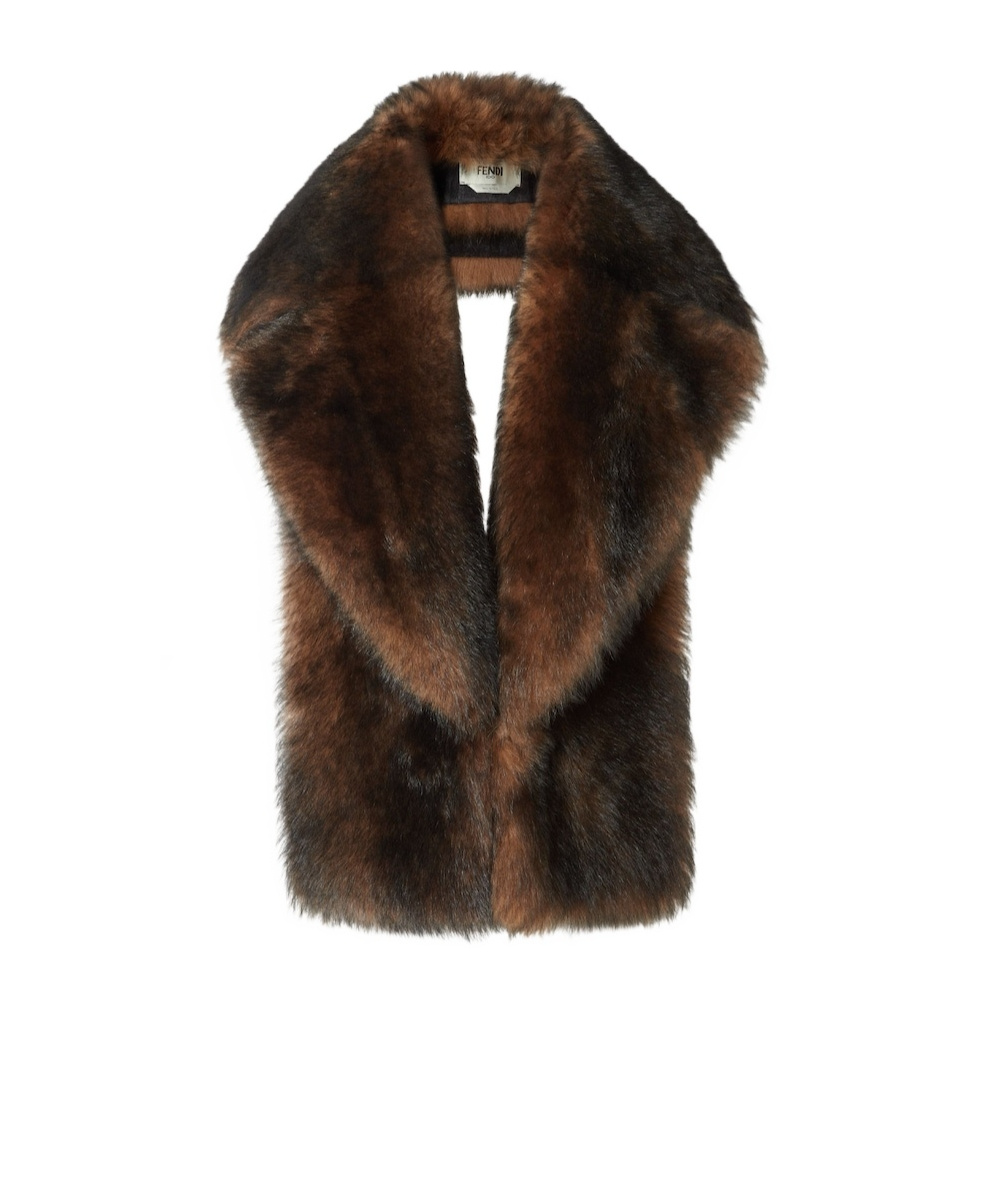 Fendi Ochre Dorsed Sheepskin Scarf Accessories In Brown