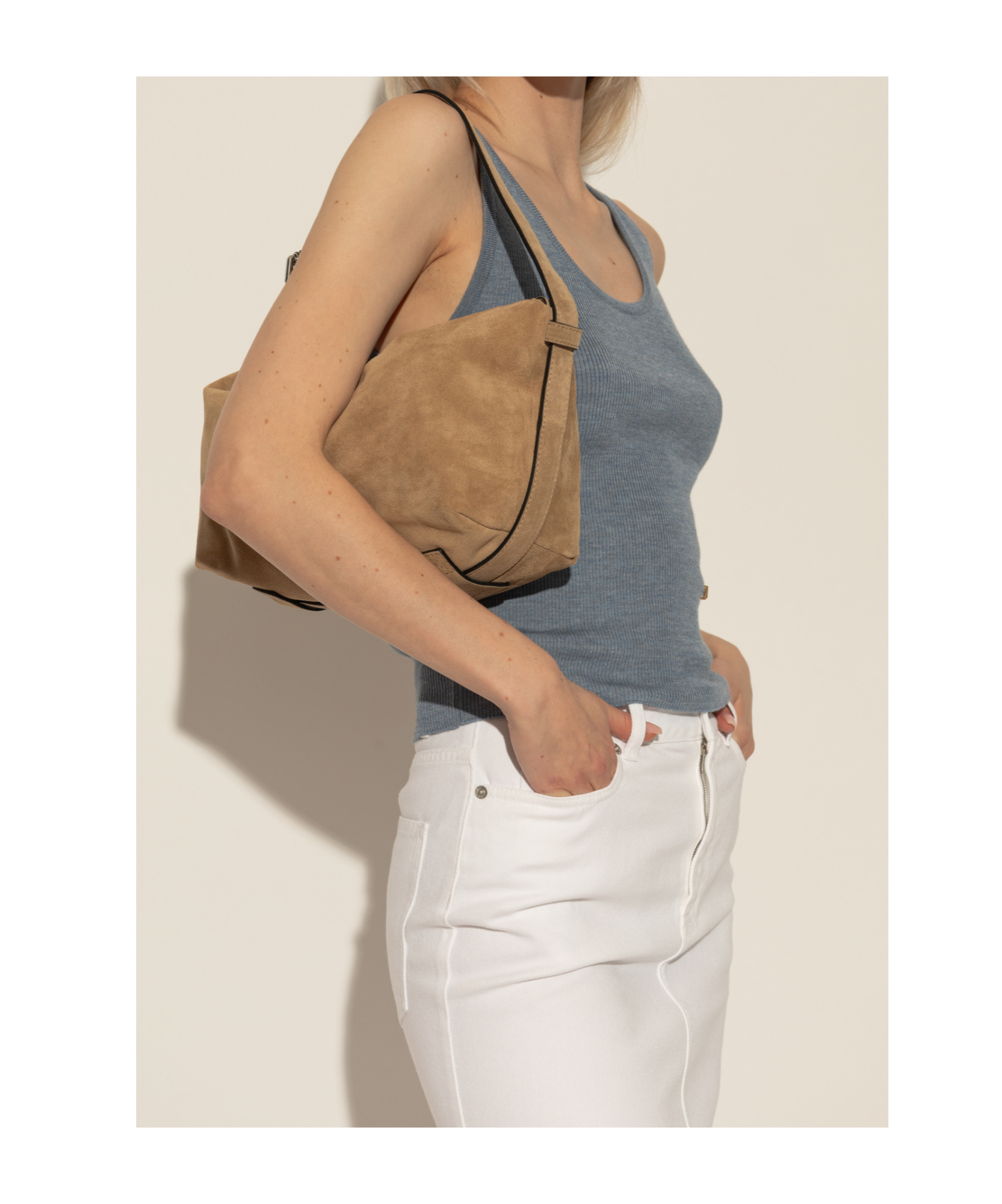 Moschino Suede Shoulder Bag In Nude
