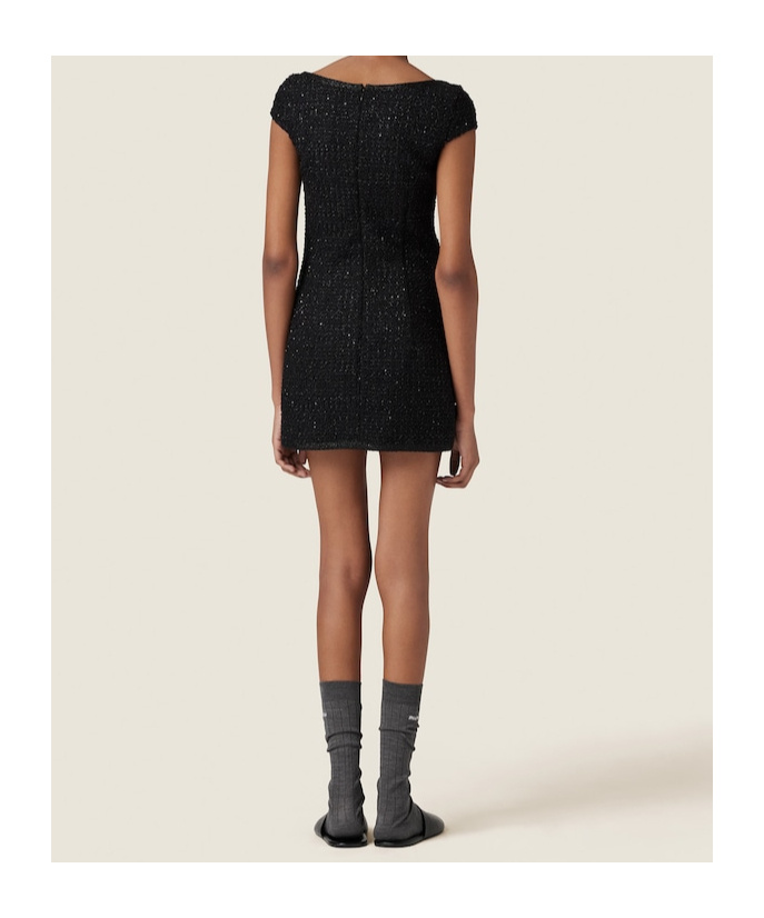 Miu Miu Short-sleeved Wool Dress In Black