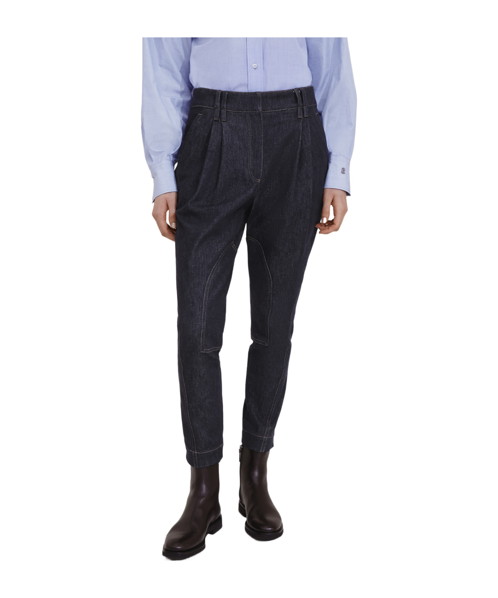Brunello Cucinelli Comfort No-fade Denim Equestrian Trousers With Monili In Black
