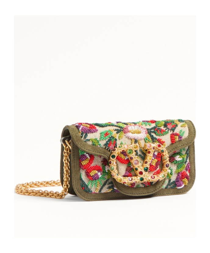 Valentino Loco Small Flower Beaded Shoulder Bag In Nude