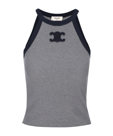 Celine Striped Sleeveless Vest In Navy