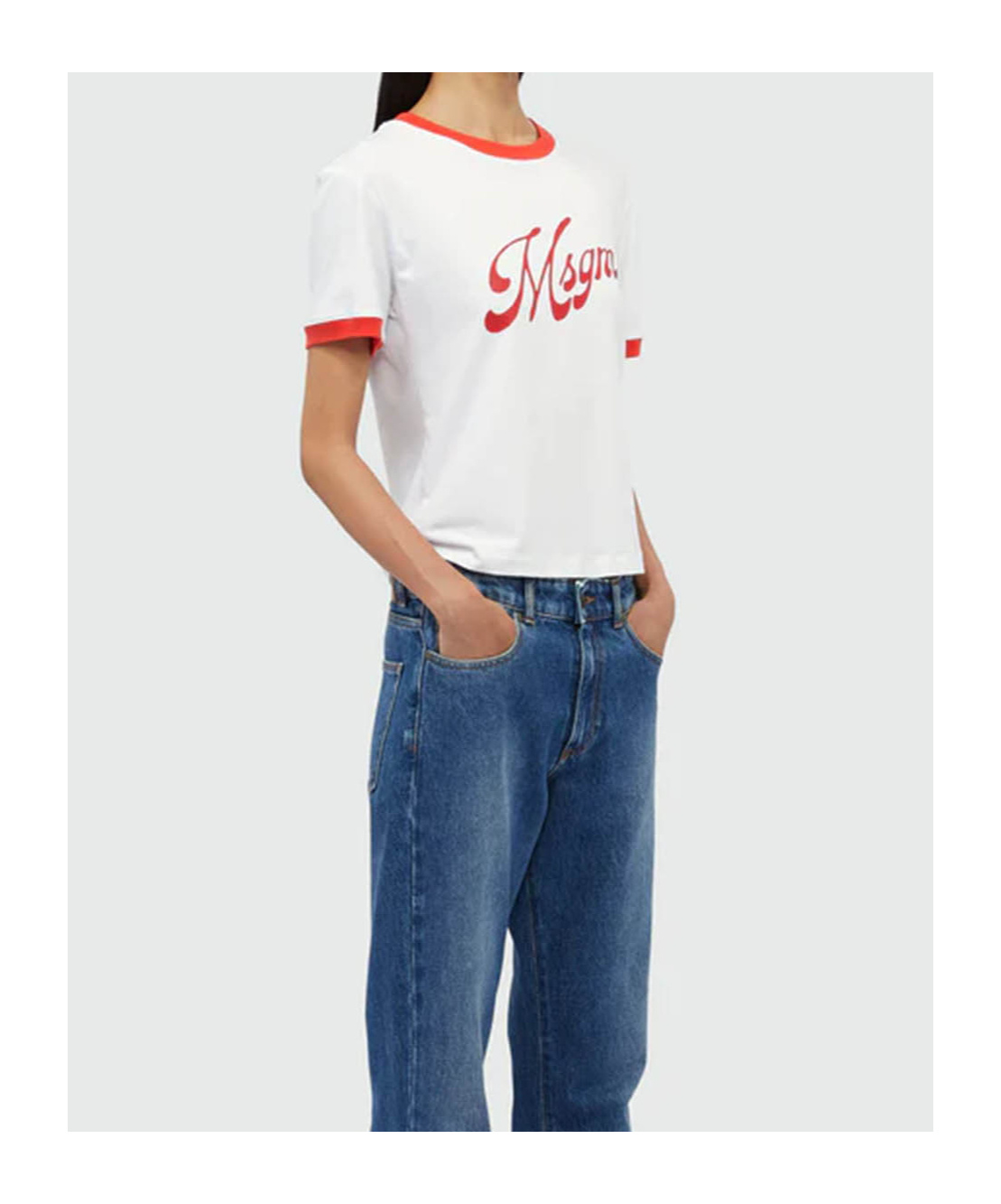 Msgm Logo Crew Neck T-shirt With Contrast Trim In White